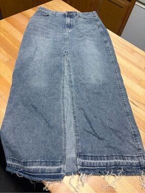Light Wash Denim Skirt with Subtle Distressing